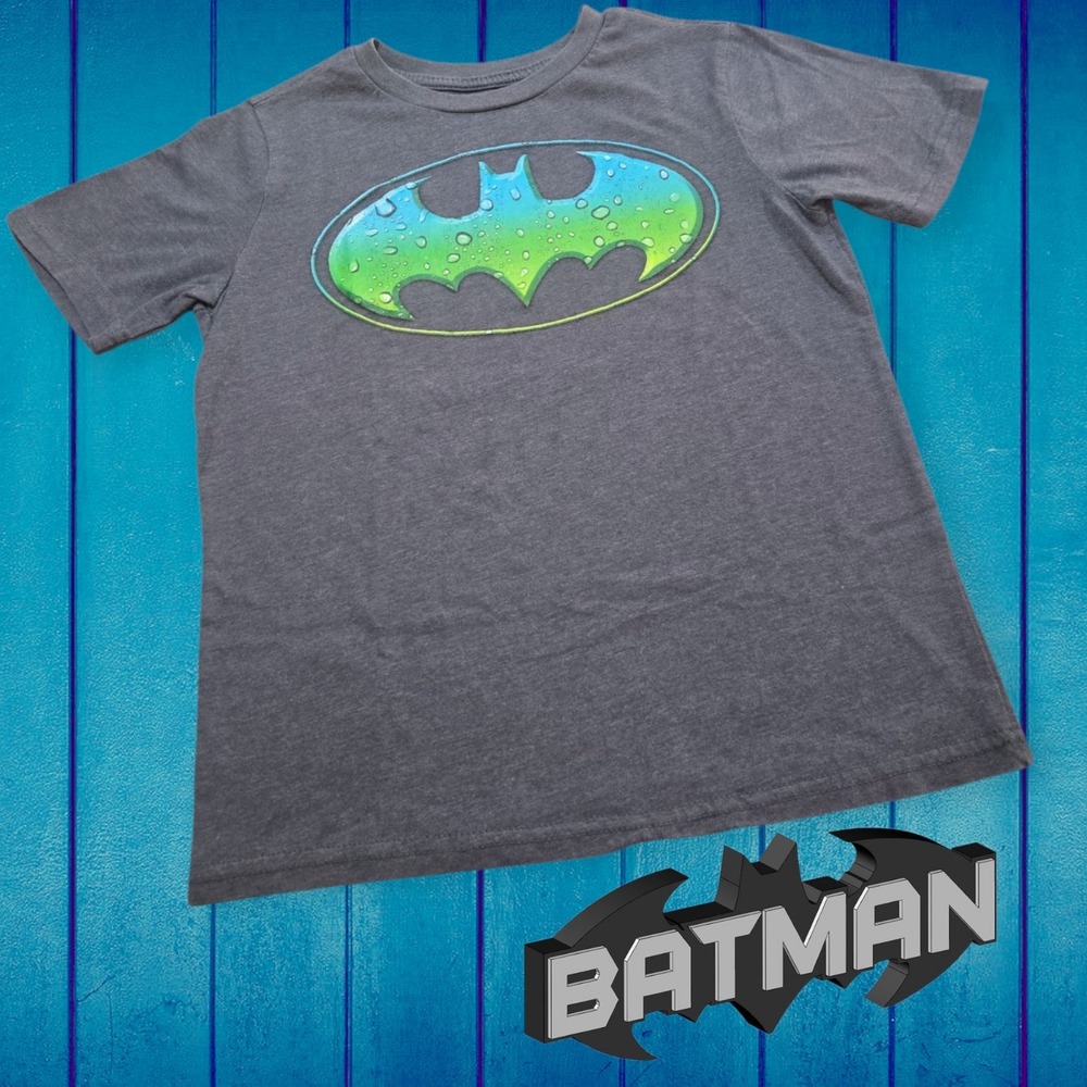Youth Water Droplet Batman SS T-shirt Dark Grey Blue & Green‎ Ombre Logo M